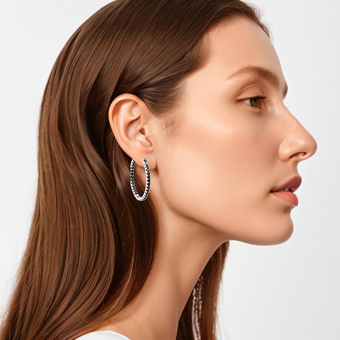 Moissanite Hoop Earrings for Women, S925 Sterling Silver, 18K White Gold Plated, D Color VVS1