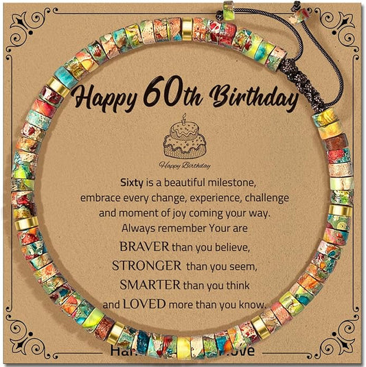 30th 40th 50th 60th 70th 80th Birthday Gifts for Women, Natural Stone Bracelet Birthday Gifts for Mom Daughter Grandma Sister Friends Coworker