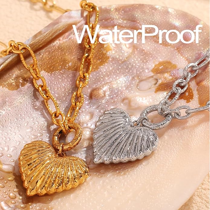 Chunky Gold Heart Necklace for Women,18K Gold Plated Puffy Heart Pendant with Paperclip Chain,Stainless Steel Statement Jewelry Waterproof Jewelry Gift for Chrismas