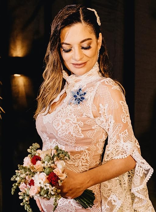 Blue Crystal Brooch Pins Fancy Vintage Style Rhinestone Flower Brooches Jewelry Gift for Women, girls, ladies