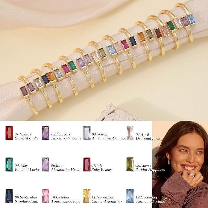 JSJOY Birthstone Rings for Women Dainty Emerald Blue Ring Birthday Gifts for Mom Her Gemstones CZ Ring for Teens Gold Rings That Don't Tarnish Adjustable Ring Jewelry Gifts