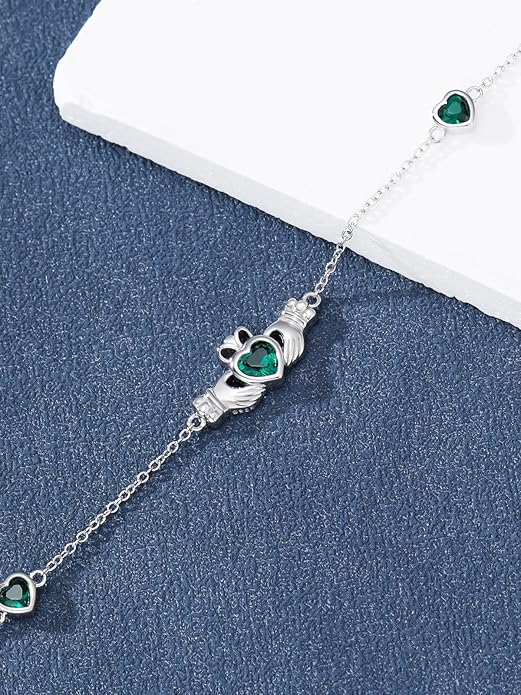 Infinity Love Heart/Claddagh Bracelet for Women 925 Sterling Silver Charm Link Bracelet Adjustable Valentine’s Day Jewelry Gift for Her