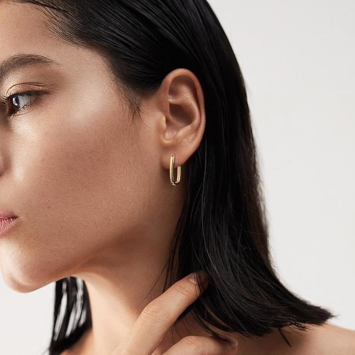 925 Sterling Silver Hoop Earrings for Women Trendy Small Square Hypoallergenic 14K Gold Plated Hoop Earrings Geometric Minimalist Rectangle Hoops Earrings