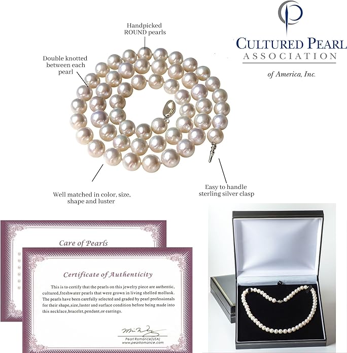 II ROUND PEARL II Real Pearl Necklace for Women Ivory Beige Cream White Pearls Jewelry Men Cultured Freshwater Sterling Silver Wedding