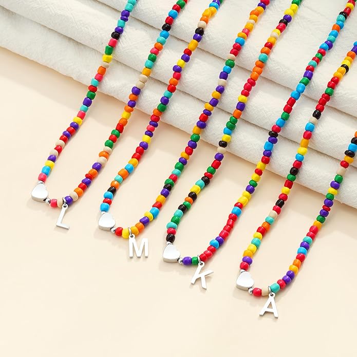 Colorful Initial Necklaces for Girls Women Kids - Teen Girls Gifts Trendy Stuff Beaded Initial Necklace Dainty Letter Choker Necklace for Girl Gifts Jewelry