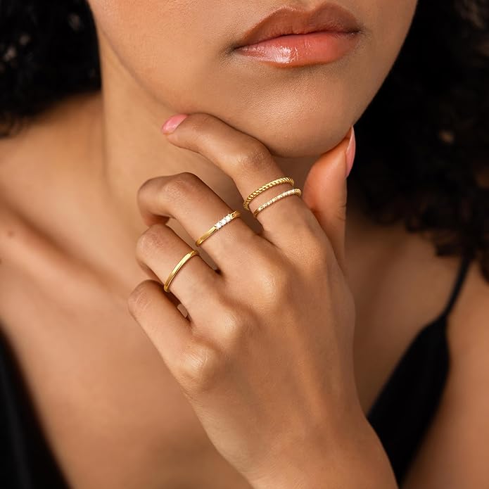 FAONDU Gold Rings for Women Stackable Rings Dainty Thin Non Tarnish Rings 14k Gold Plated Trendy CZ Ring Set Thumb Knuckle Rings Engagement Band Rings Jewelry Size 6 7 8 9 10