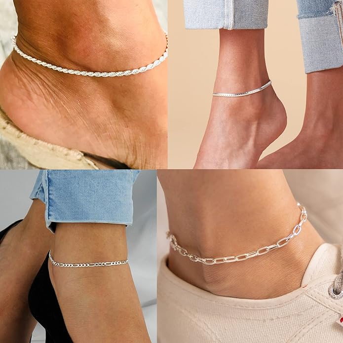 Gold/Silver Plated Anklet Bracelets for Women Waterproof Plus Size Cuban Link Chain Ankle Bracelet for Large Ankle 9-12inch