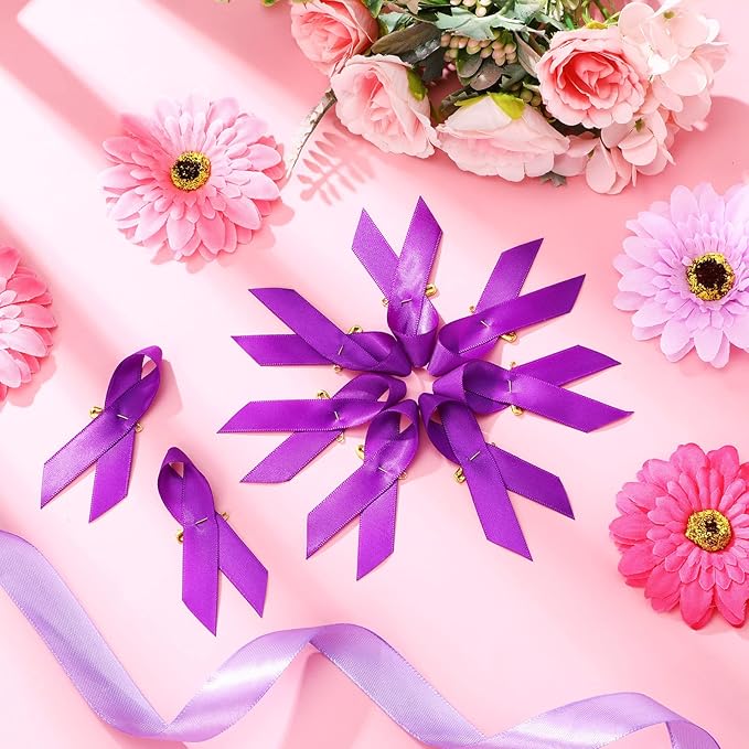 Yunlly 150 Pcs Purple Ribbon Lapel Pins Bulk Domestic Violence Awareness Alzheimer Lupus Cancer Awareness Brooch