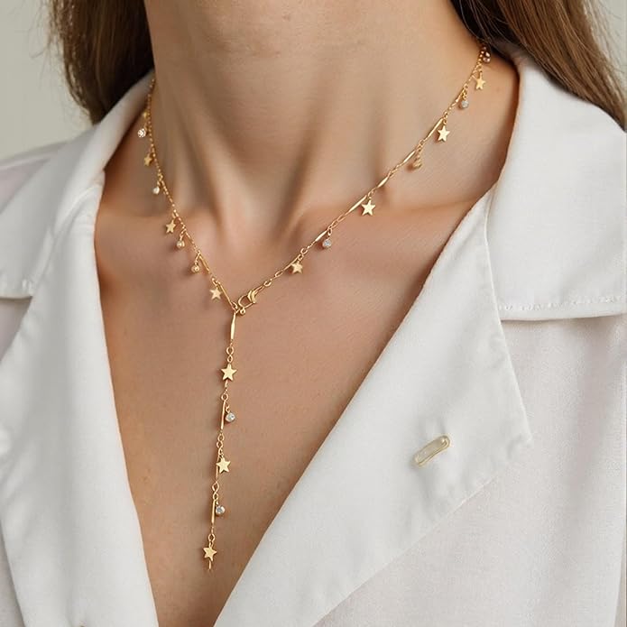 Irregular Y2k Long Y-shaped Necklace with Zircon Inlaid Sparkling Brick Tassel Pendant Double-Layer Chain High-end Fashion Accessory Women's