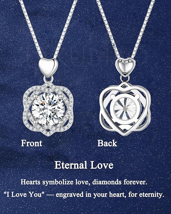 InfinityLove Heart Necklaces for Women,3 Carat Moissanite Necklacce,Moissanite Pendant Necklace,Anniversary Birthday Gifts for Women,Mom, Girlfriend, Jewelry Gifts for Christmas Valentine's Day