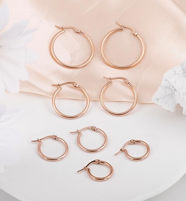 4 Pairs Titanium Hoop Earrings for Sensitive Ears Hypoallergenic Pure Titanium Earrings for Women Men G23 Lightweight Small Huggie Hoop Earrings Set 12MM 15MM 20MM 25MM