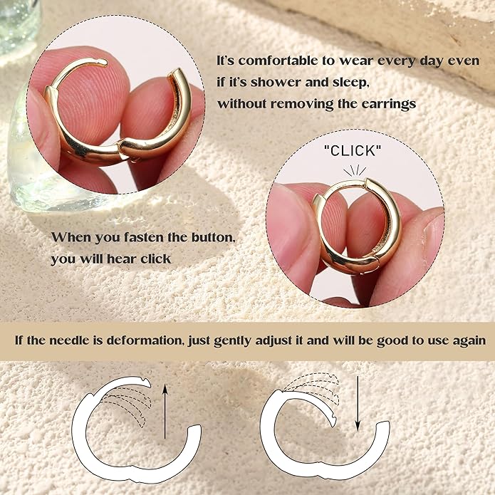Small Chunky 14K Gold Plated Hoop Earrings for Women - Hypoallergenic Earrings for Sensitive Ears Earrings Set Thick Huggie Hoops Earring Stacks Silver Plated Jewelry