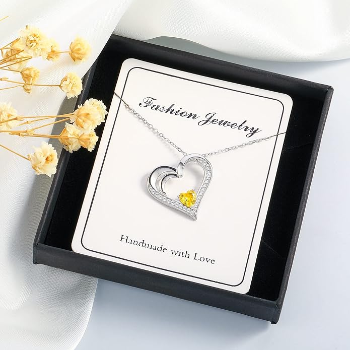 GLIVEOR 925 Sterling Silver Birthstone Necklace Heart Necklace for Women Gifts for Women