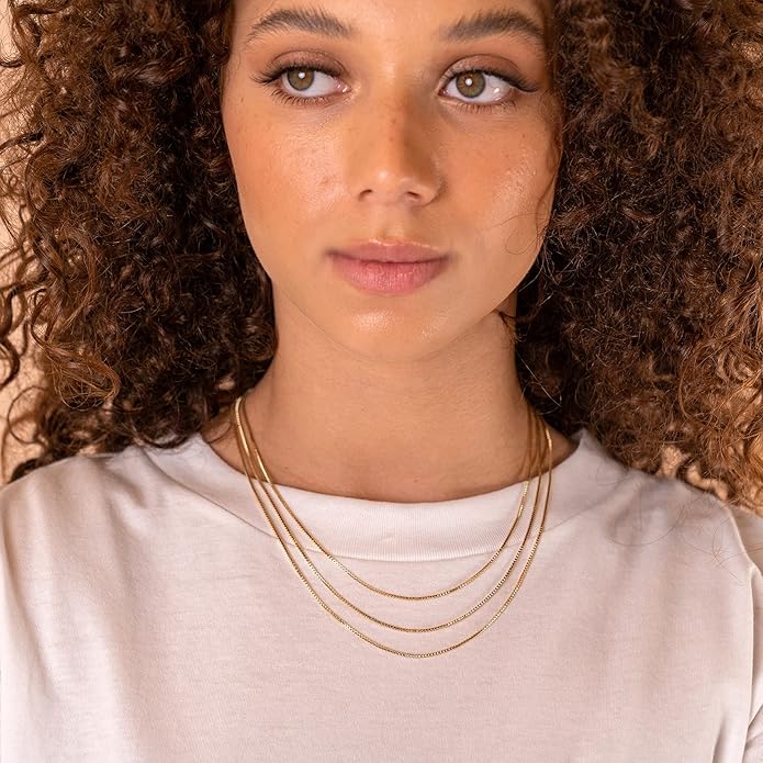 PAVOI 14K Gold Plated Dainty Layering Necklaces for Women | Snake Chain, Curb Link, Paperclip Layered Chains | Trendy Layering Necklace
