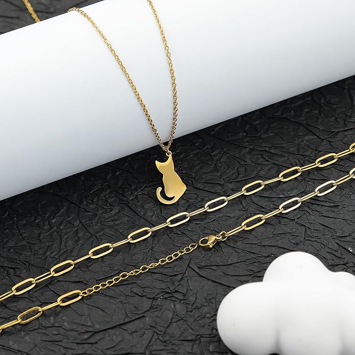 Sunflower Jewellery Layered Gold Dragon Pendant Necklace with Chain Link Choker, Gothic Fantasy Style, Double Chain Design