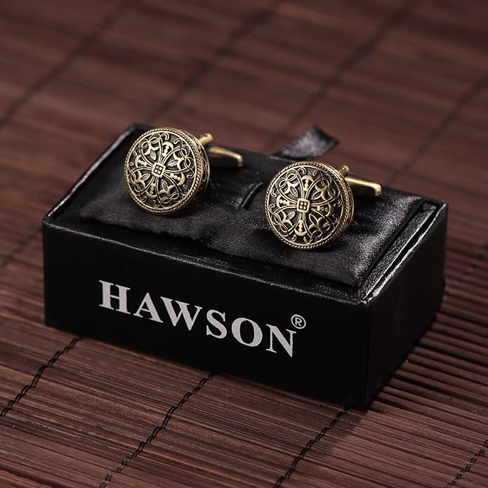 HAWSON Cufflinks and Studs for Men-Fashion Men Vintage Enamel Carbon Fiber Tuxedo Shirt Cufflinks and Studs Set for Regular Wedding Business Accessories