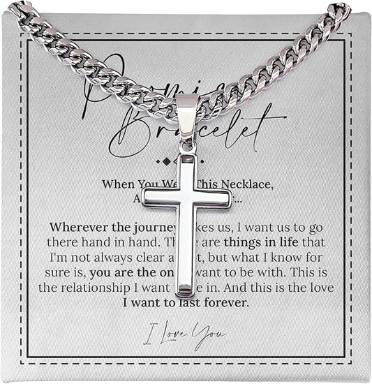 FLAGISTA Promise Cross Necklace for Him – Stainless Steel Cross Pendant with Cuban Link Chain, Meaningful Promise Gift for Husband, Boyfriend or Loved One.