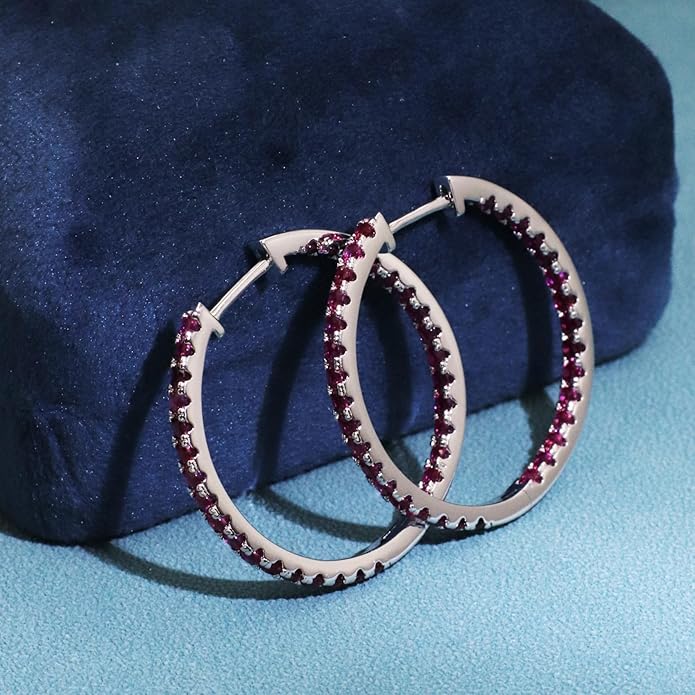 Moissanite Hoop Earrings for Women, S925 Sterling Silver, 18K White Gold Plated, D Color VVS1