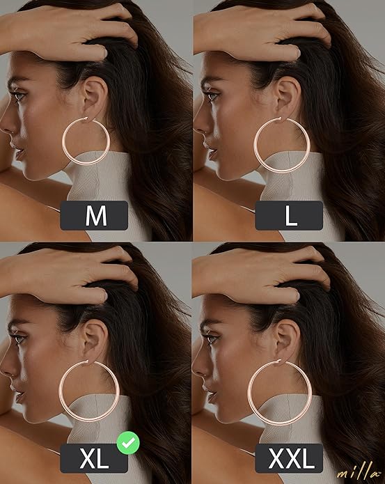MILLA 14K Gold Hoop Earrings For Women, Silver Hoop Earrings & Rose Gold Earrings with Graduated Curvature