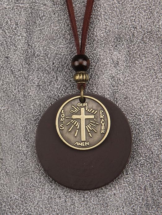 Long Boho Necklaces for Women Vintage Leather Wooden Pendant Y Choker Ethnic Style Gold Circle Hippie Sweater Necklace