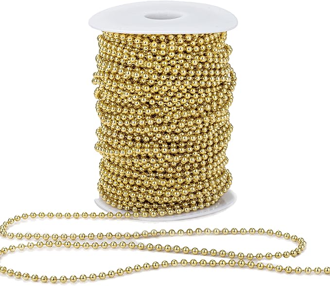 YoungJewl 4mm Crafts Faux Pearl Beads Garland Pearl Bead Roll Strand of Pearls to Decorate Floral Centerpieces Wedding Party Favor Christmas Tree(131 Feet Gold)