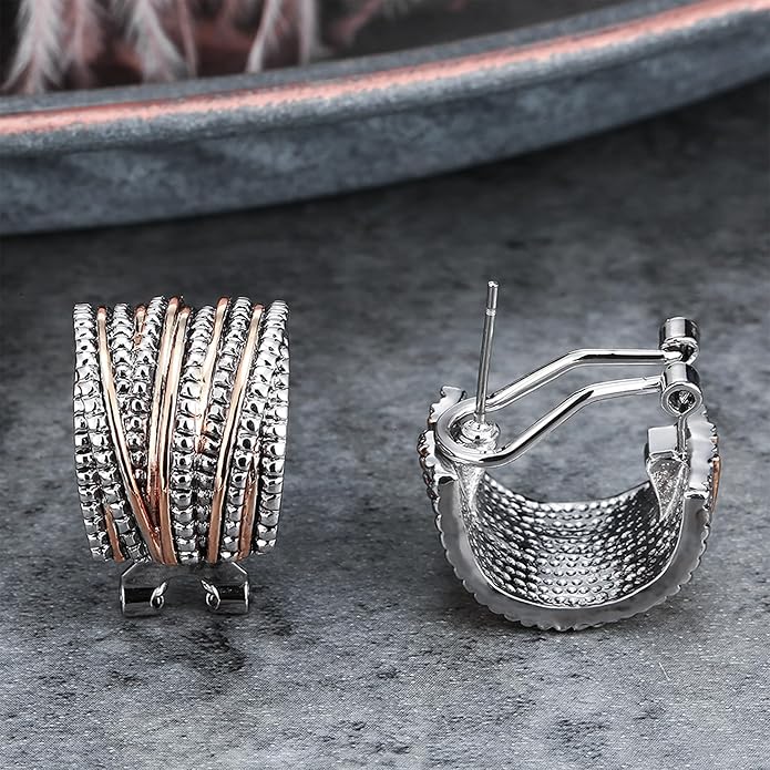 Two Tone Earrings for Women Gold and Silver Crossover Half Hoop Statement Earring Designer Stud Earrings