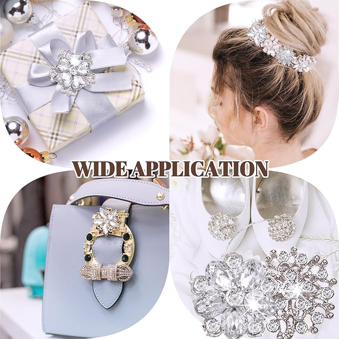 Yhsheen Rhinestone Brooches Bouquet Pins Corsage Boutonniere Pins Crystal Brooch Diamond kits for Wedding Accessories Jewelry Decoration DIY Craft Sewing(Silver)
