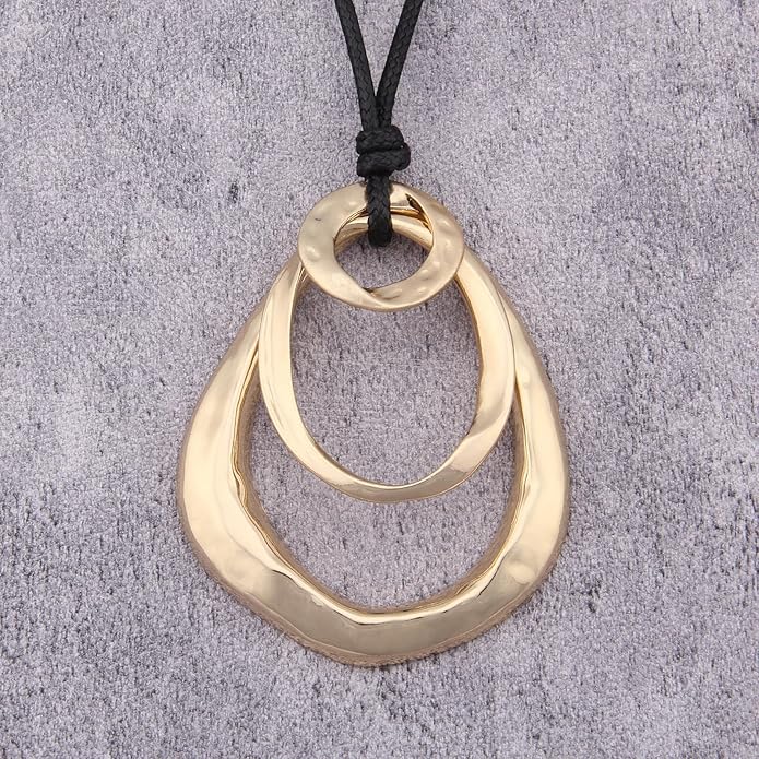 Long Boho Necklaces for Women Vintage Leather Wooden Pendant Y Choker Ethnic Style Gold Circle Hippie Sweater Necklace