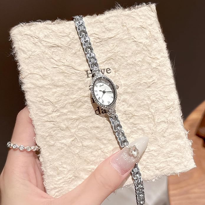 Women's Vintage Oval Watches Luxury Minimalism Bracelet Small Gold Tone Watch Ladies Analog Waterproof Watch Fashion Bangle Bracelet Dress Watch with Stainless Steel Band