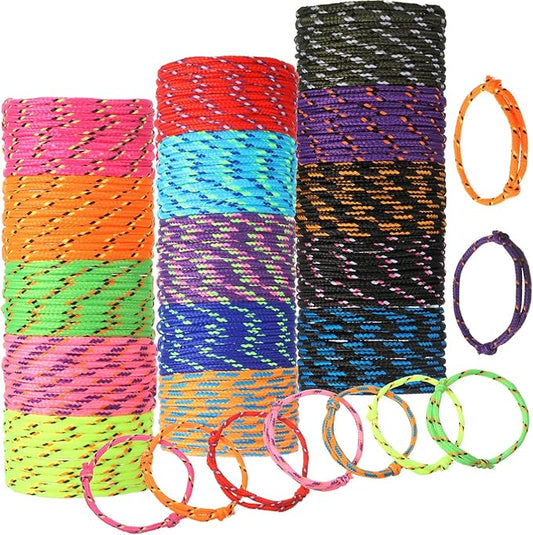 Hillban 300 Pcs Friendship Bracelets Bulk for Kids Neon Jelly Bracelets 80's Party Halloween Favors Gift Adjustable Paracord Rope Woven Goody Bag Stuffers Girls Boy Favors, 15 Colors(Classic)