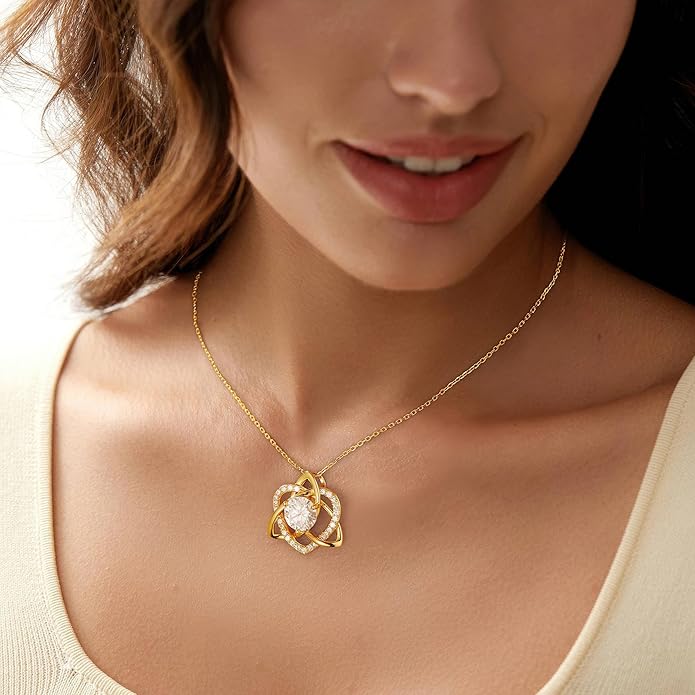 MOOSEA Christmas Gifts for Women Wife, Celtic Knot Moissanite Necklace for Women, 1-3ct Moissanite Heart Pendant Necklaces Anniversary Birthday Gift Wife Mom 925 Sterling Silver Jewelry