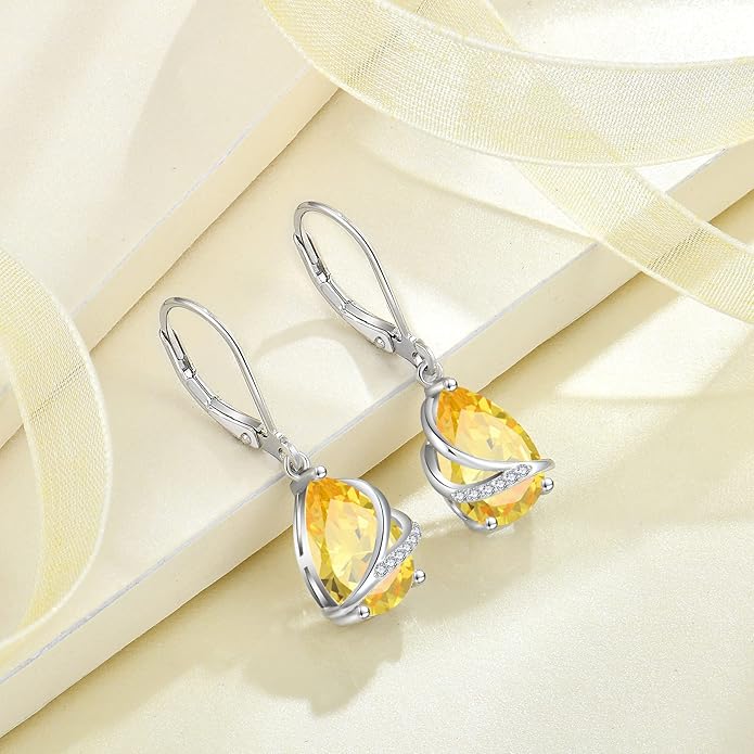 Birthstone Dangle Drop Earrings for Women 925 Sterling Silver Teardrop Leverback Earrings Jewelry Gifts for Wife Mother Her