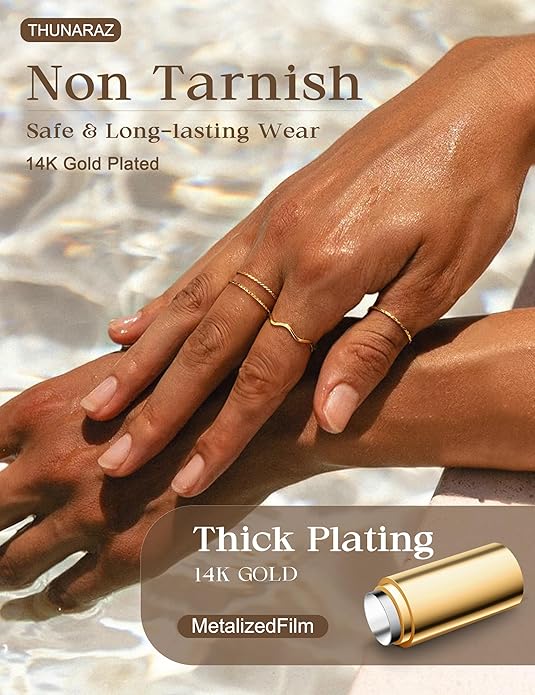 THUNARAZ 8Pcs 1mm Stainless Steel Rings for Women Men Fashion Plain Band Knuckle Stacking Midi Thumb Dainty Thin Rings Set Size 5-10 Silver Gold Tone
