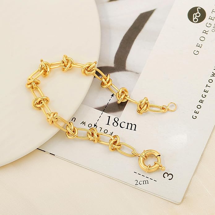 SOFYBJA 18k Gold Plated Personalized Chunky Cuban Oval Link Chain Bracelets for Men Toggle Rope Bracelet Jewelry for Women