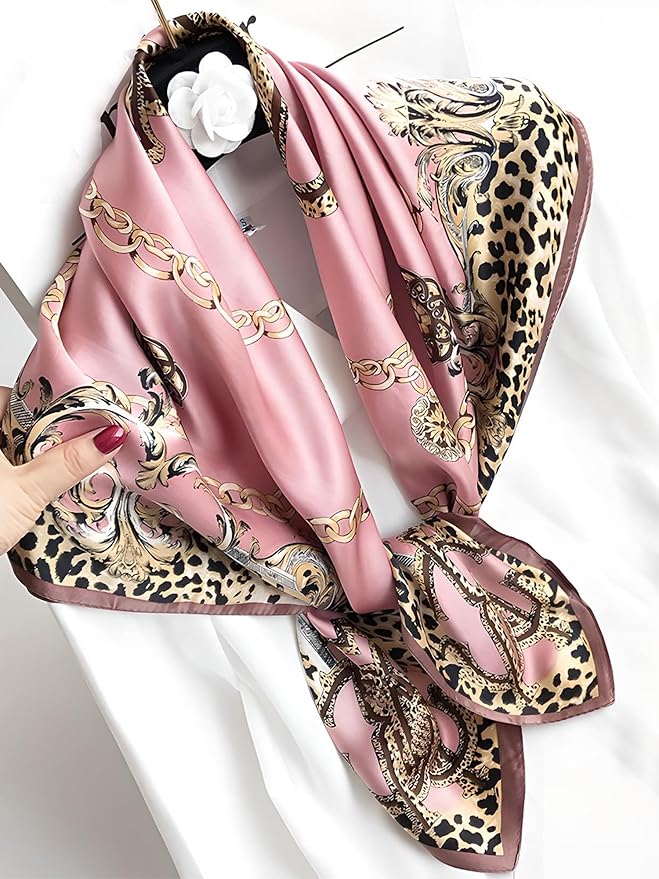 kcctoo 27.5" Mulberry Silk Feeling Head Scarf Women's Fashion Square Neck Satin Scarfs for Bag Hair Scarves Gift