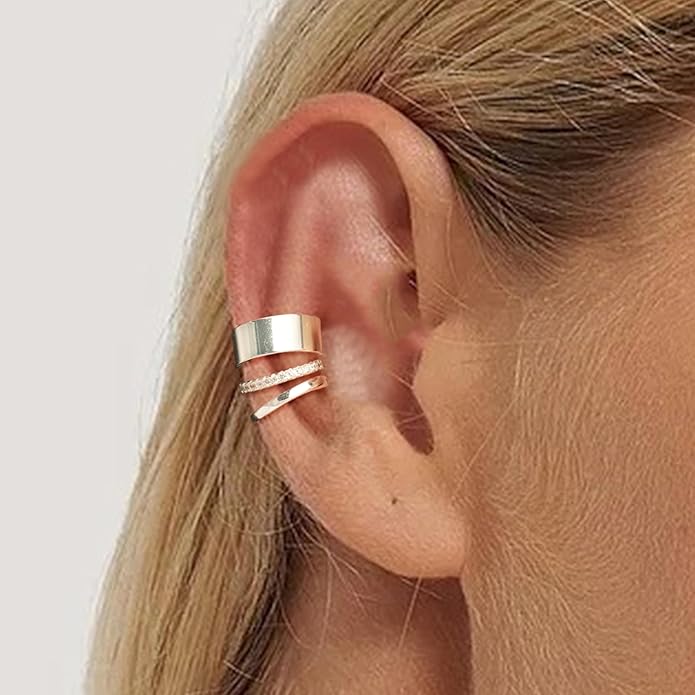 Gold Ear Cuffs Earrings for Women Non Piercing - Clip on Cartilage Earrings Dainty 14K Gold Sterling Silver Plated Cubic Zirconia Huggie Hoop Earring for Women No Tarnish Trendy Jewelry Set