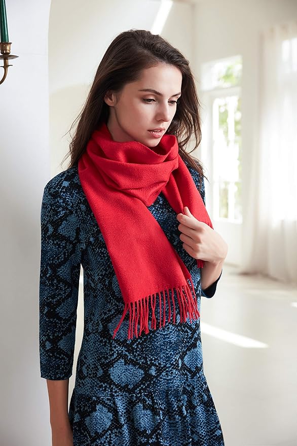 EURKEA 100% Cashmere 2025 Winter Scarf for Women Fringed Edges Warm & Soft Lightweight Solid/Plaid/Two-Tone Free Size
