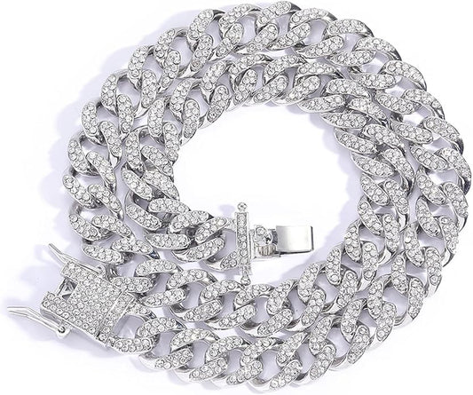 EMESLY Miami Cuban Link Chain 14K Gold Plated Necklace (16, 18, 20, 22, 24, 30 Inches Length); Hip Hop Bracelet (8" Length) for Men & Women; Perfect Iced Out Bling Jewelry Gift
