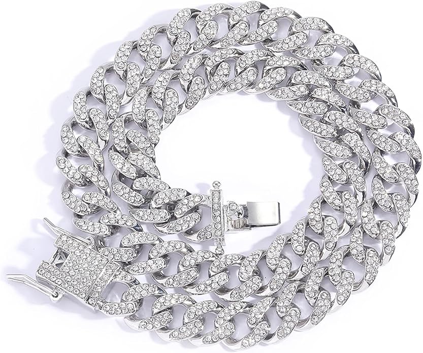 EMESLY Miami Cuban Link Chain 14K Gold Plated Necklace (16, 18, 20, 22, 24, 30 Inches Length); Hip Hop Bracelet (8" Length) for Men & Women; Perfect Iced Out Bling Jewelry Gift