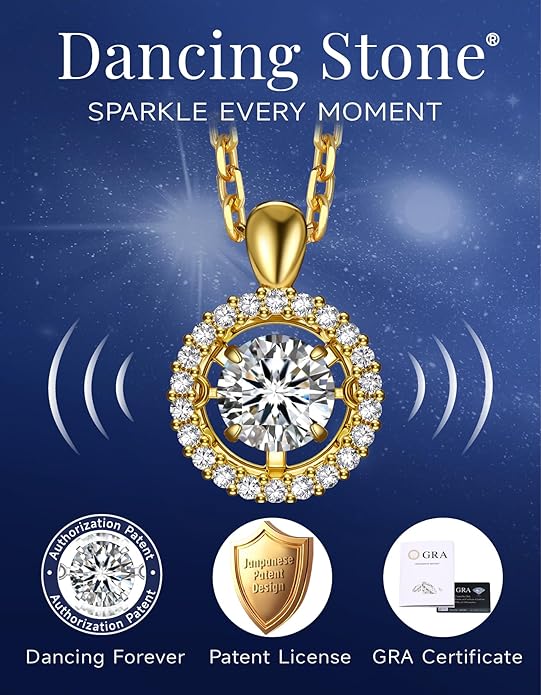 MomentWish Floating Necklace for Women, 0.5/1 Carat Dancing Moissanite Necklace for Her 925 Sterling Silver Pendant Anniversary Birthday Christmas Gift for Wife Mom Girlfriend