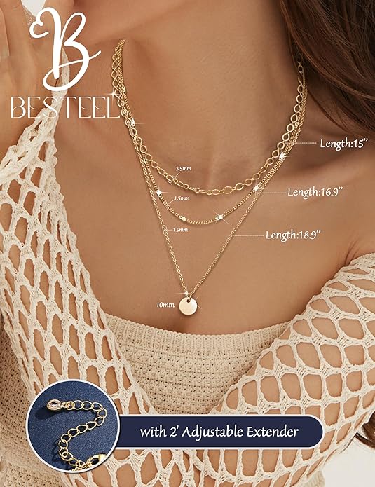 Besteel 3Pcs Dainty Layered Necklaces for Women - Paperclip Choker Necklace Stacks Set Trendy Simple Layering Chain Pendant Jewelry Non Tarnish Gifts