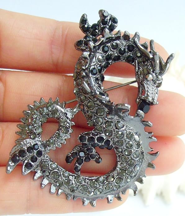 Art Style 2.36" Dragon Brooch Pin Pendant Austrian Crystal BZ2980