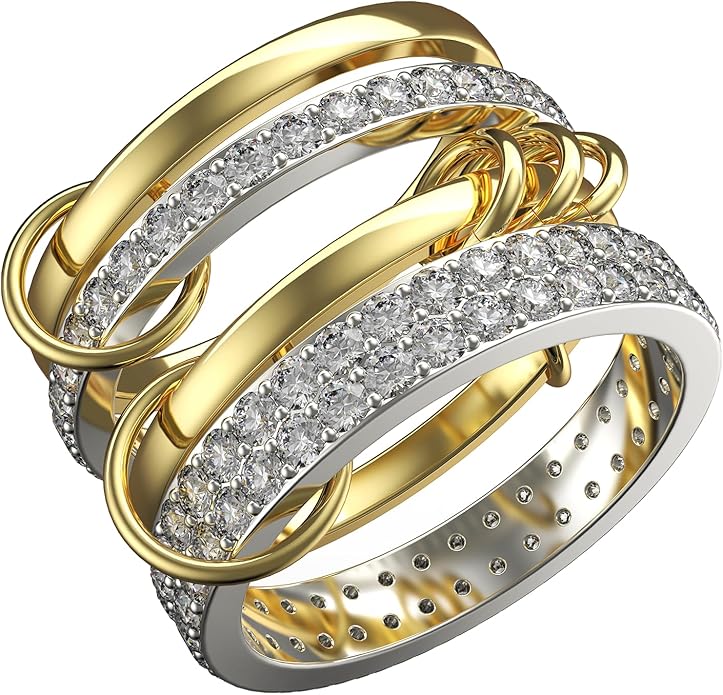 Stackable Rings For Women Non Tarnish,Two-Tone 18K Gold Silver Mixed Metals Interlocked Ring, Cubic Double-Layer Zirconia Interlocked Fashion Accessories Jewelry, Special Statement Ring Set Gifts For Women