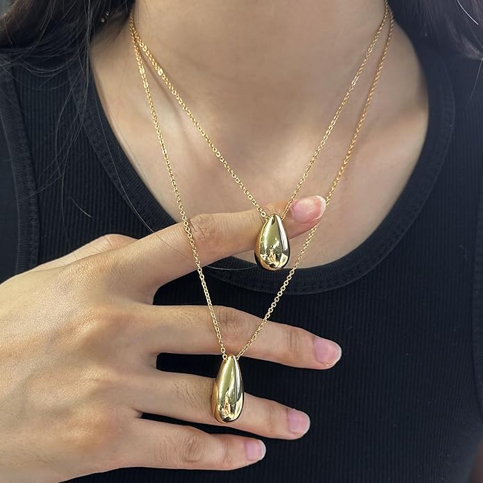 Dainty Layered Necklaces for Women Teardrop Long Pendant Chunky Necklace Trendy Jewelry Gift