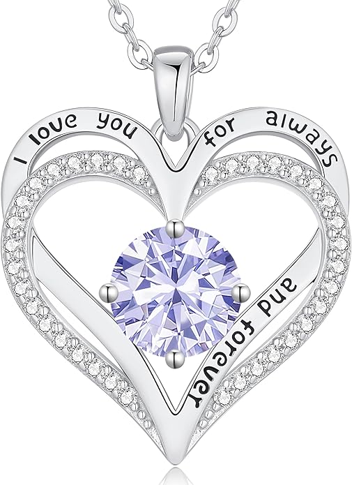LOUISA SECRET Love Heart Birthstone Necklaces for Women, Birthday Gift for Girlfriend, Anniversary Jewelry Gift for Wife Her, 925 Sterling Silver Women Pendant Necklace, Mother's Day Christams Gift