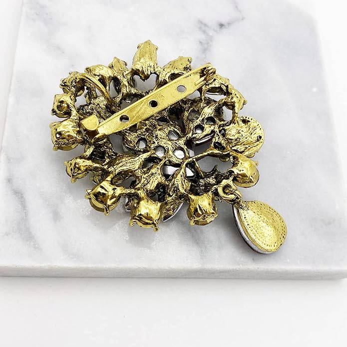 LAXPICOL Vintage Wedding Bridal Big Blue Crystal Rhinestone Tear drop Brooch Pin for Women