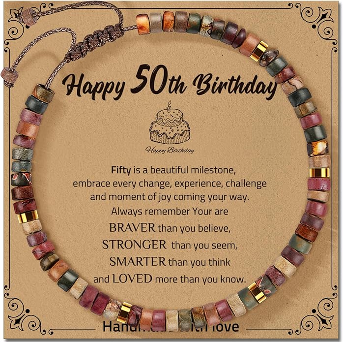 30th 40th 50th 60th 70th 80th Birthday Gifts for Women, Natural Stone Bracelet Birthday Gifts for Mom Daughter Grandma Sister Friends Coworker