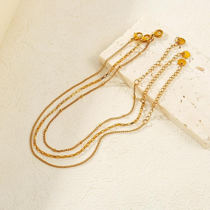 Gold Plated Ankle Bracelets For Women Waterproof,18k Gold Plated Anklets Layered Thin Snake Chain Herringbone Anklets Non Tarnish Stainless Steel Dainty Summer Jewelry Set Gift For Women