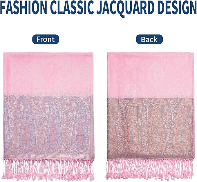 QIUTIMIY Paisley Pashmina Shawl Wrap Women Reversible Vintage Jacquard Pashmina Rave Scarf with Fringe for Evening, Wedding