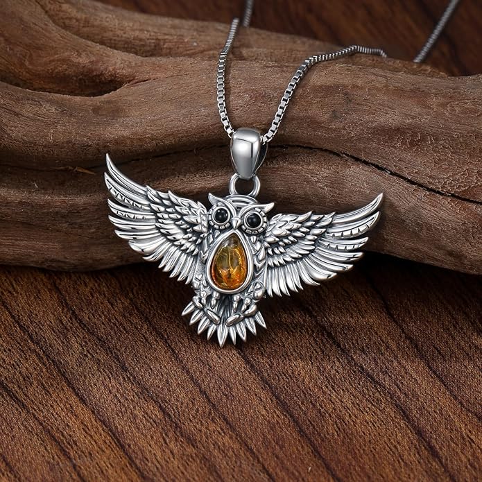Genuine Amber Flying Hawk Eagle Necklace 925 Sterling Silver vintage Natural Gemstone Animal Wing Teardrop Jewelry for Women Eagle Lover